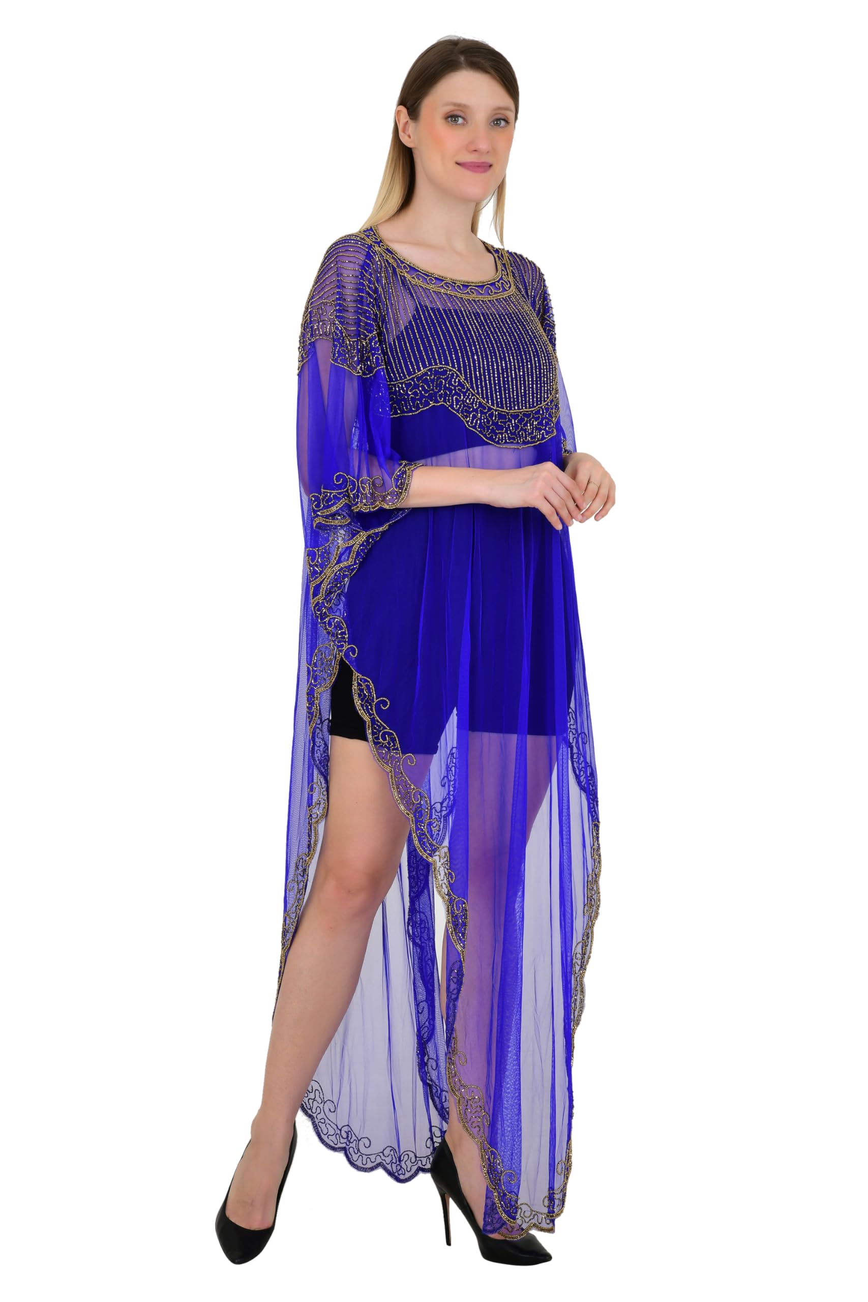 New Handmade Embroidered Sundress Club Bikini Party Cover Up Transparent Dress Sleeveless Evening Gown Style Free Size Cocktail & Holiday Vacation Wear Net Maharani Fabric Material-image-5
