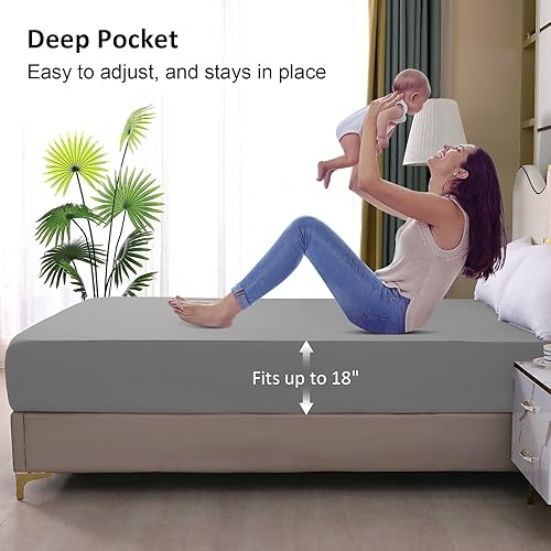 Miniatura 10 de Protector de colchón tamaño individual, impermeable, transpirable, con bolsillo profundo que se adapta a hasta 18 pulgadas, funda de cama silenciosa