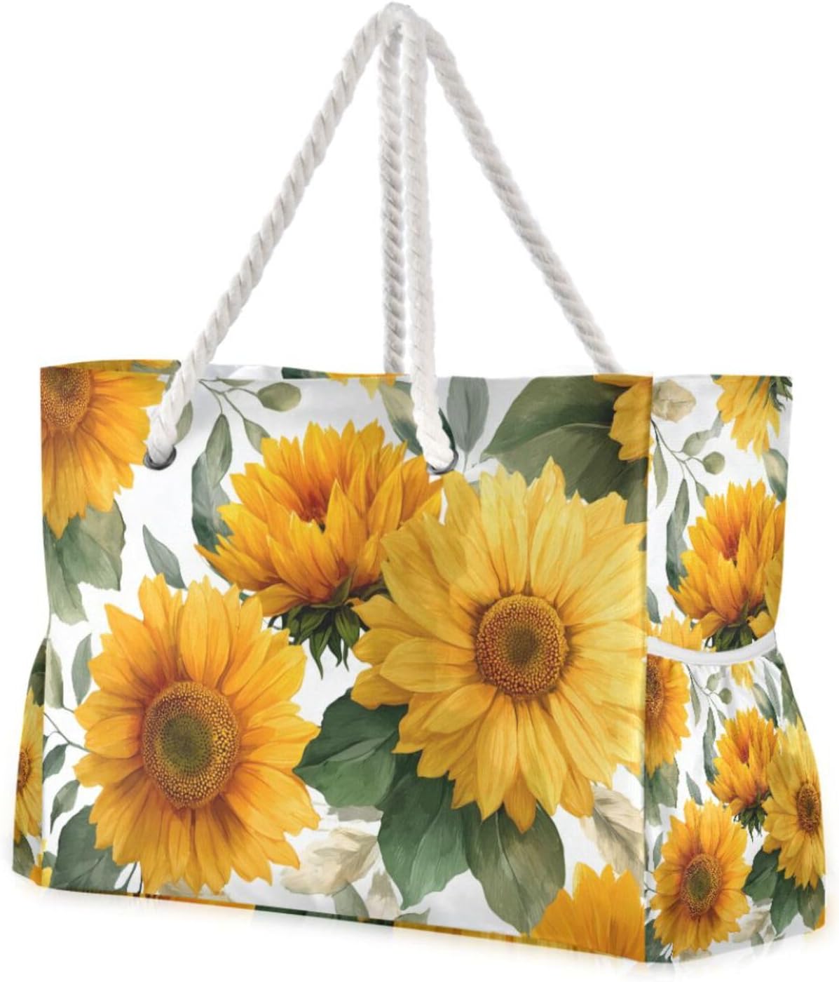 OTVEE Watercolor Yellow Sunflowers Pattern Beach Bags for Women Ladies Large Canvas Tote Shoulder Bag Waterproof Travel Bags for Gym Swim Pool Camping