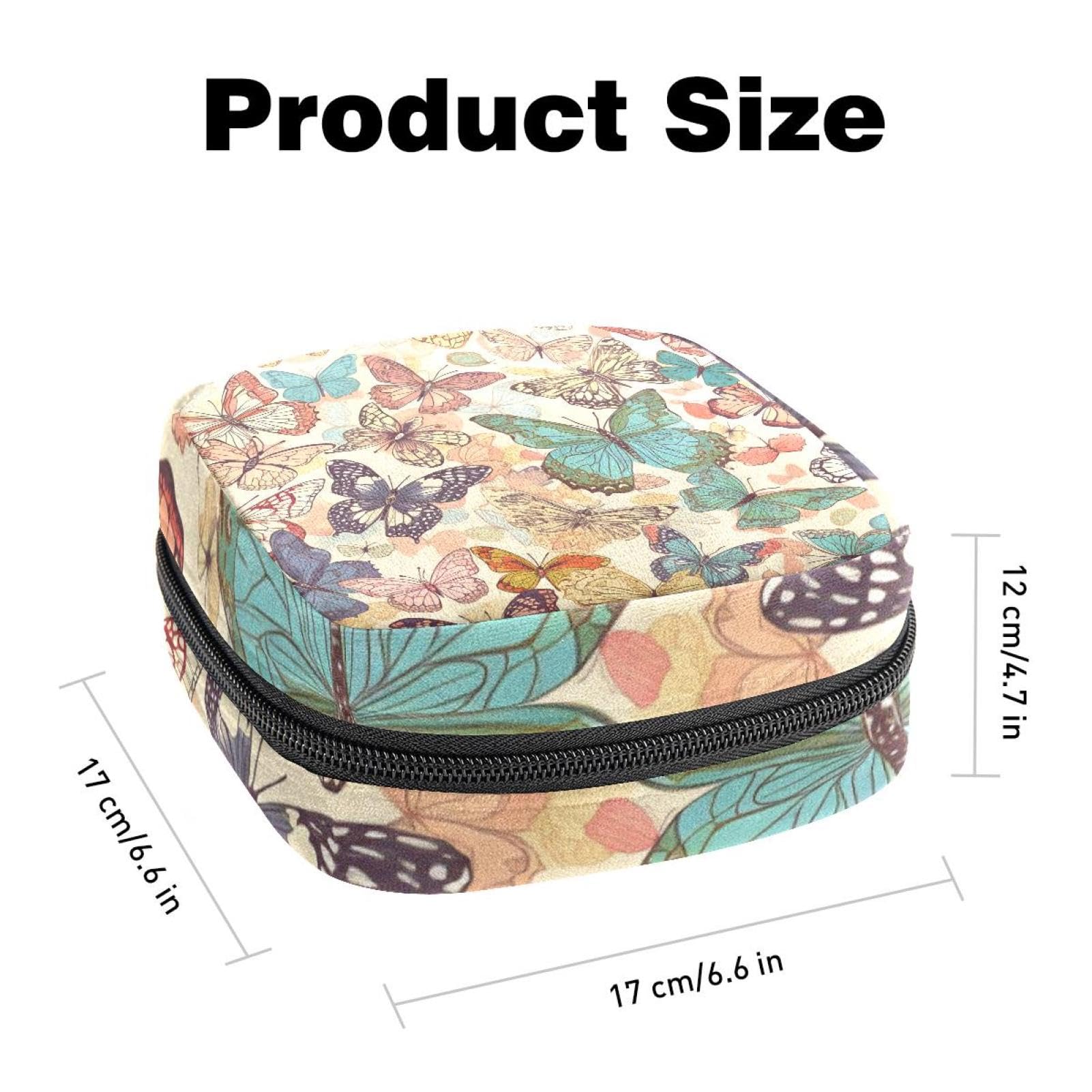 Portable Menstrual Pad Bags, Large Capacity Sanitary Napkin Storage Bag, First Period Kit for Girls Women, Zipper Nursing Pad Holder Hand Drawn Colorful Butterflies Pattern