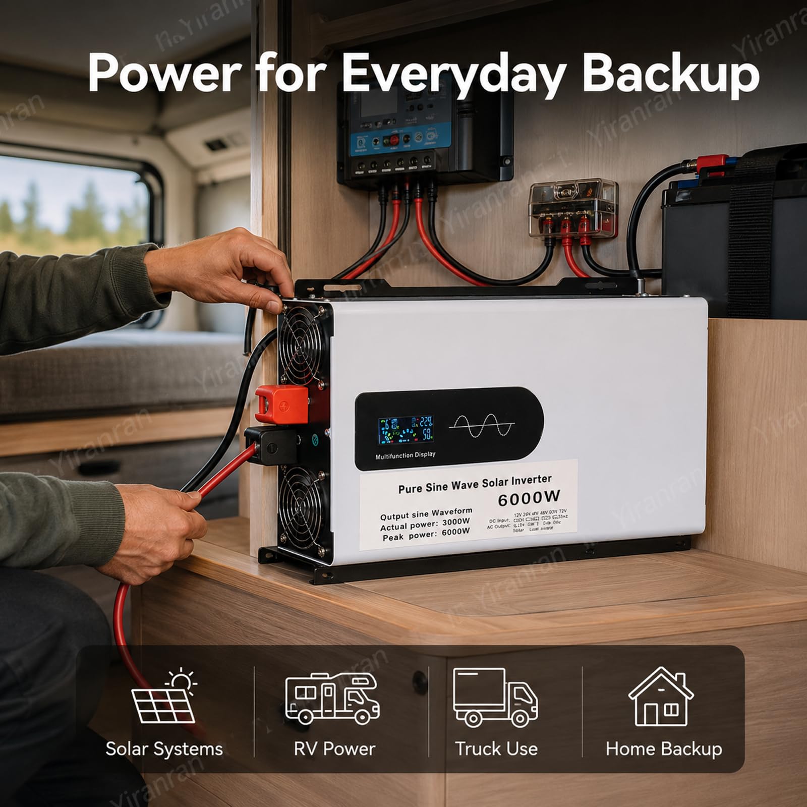 Inverter Ibrido Solare da 6000 W, Convertitore di Tensione Inverter A Onda Sinusoidale Pura Ad Alta Potenza, 3000 W Continui, 6000 W di Picco, Display LCD, Protezione Multipla, 96V