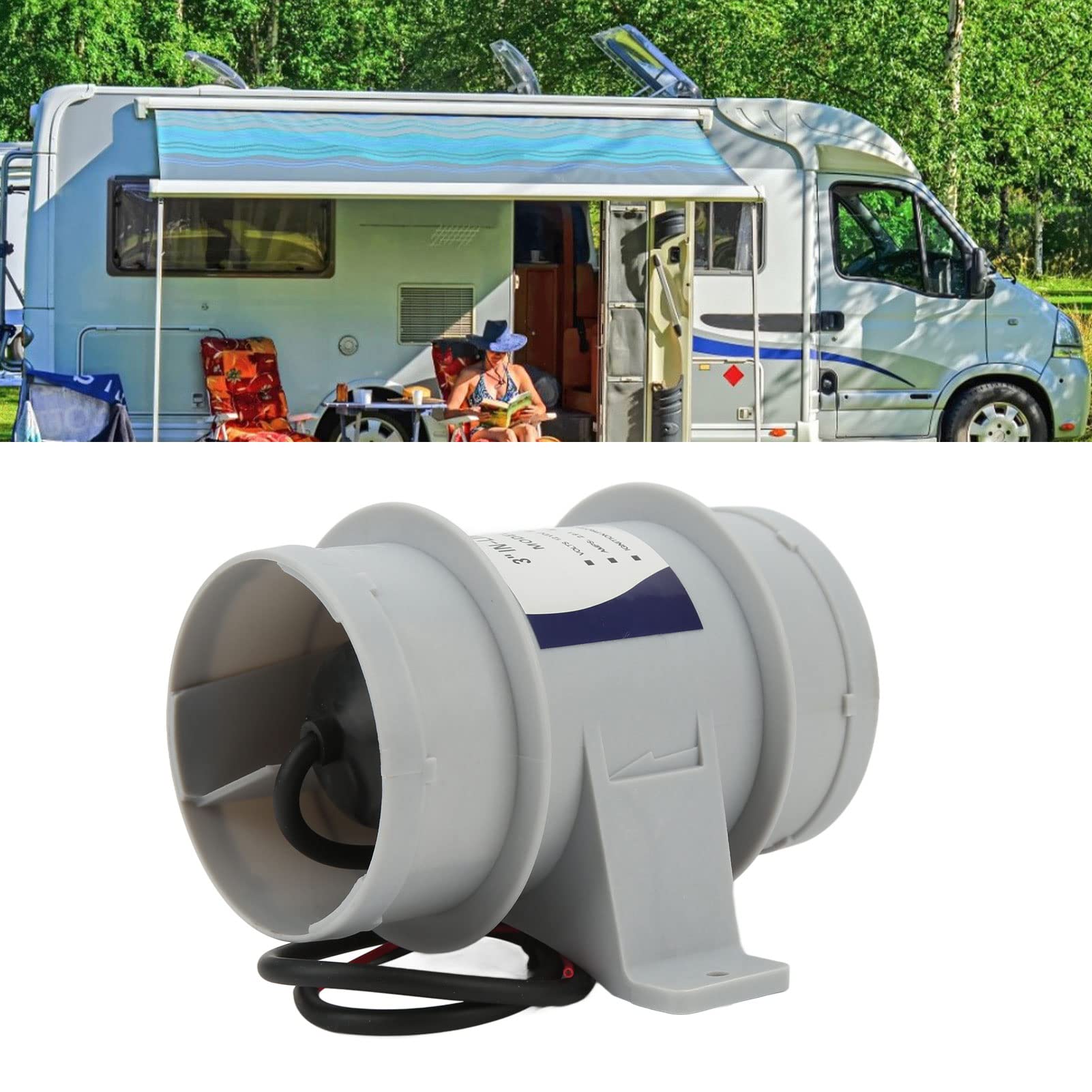 Tissting 3 Pouces Inline Blower 12V 4a DC Marine Cale Air Blower Ventilation Ventilateur Haute Efficacité Stable Performance Plastique Inline Blower pour Yacht Boat RV