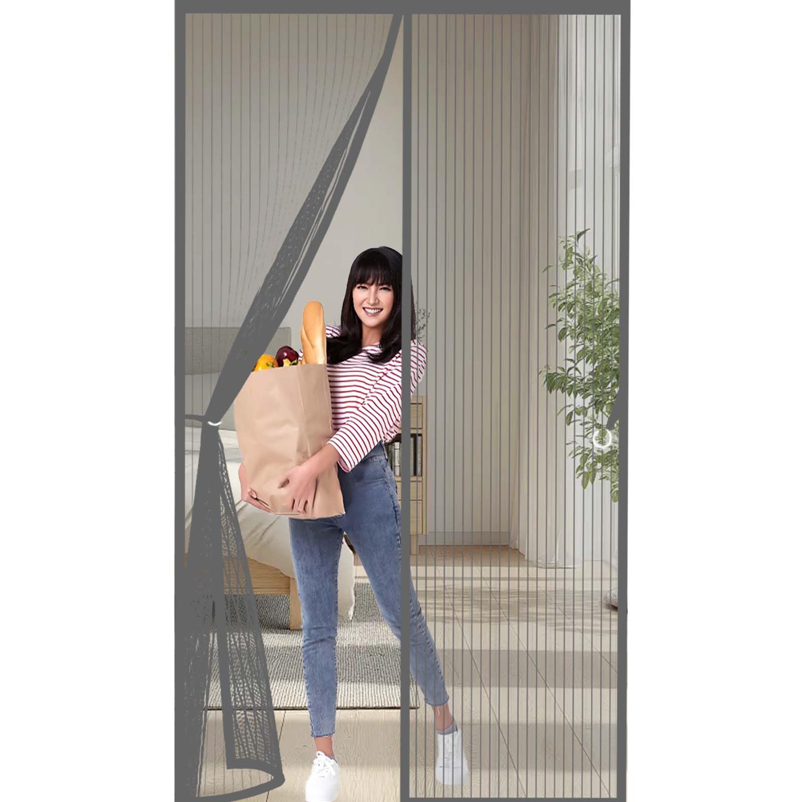 Feijdon Grey Fly Nets 100X210cm(Widthxhigh) Durable, Keeps Bugs Out, Kid And Pet Friendly Magnet Fly Screen Door Insect Protection Hundreds Of Sizes, Lets Fresh Air In,