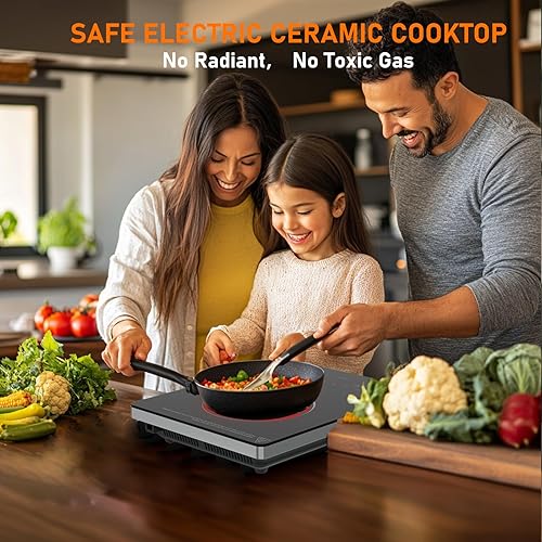 Miniatura 3 de Estufa eléctrica de 110 a 120 V, control táctil LED, bloqueo infantil, 10 niveles de potencia, indicador de calor residual, 1300 W enchufable para