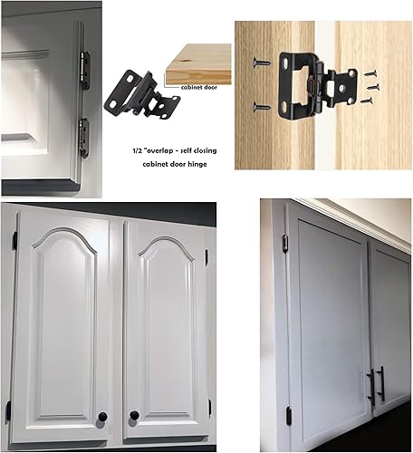 Miniatura 7 de Bisagras de puerta de gabinete superpuestas de 12 pulgada, cierre automático, con cojines y tornillos (plateado, 10 pares - 20 piezas)