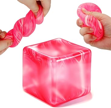 Ice Cube Squishy, Slow Rising Square Shape Stress Balls for AdultsPink | Ice Cube Fidget Toys for Adults Sensory Toy for Anxiety Relief ADHD Office School Stocking Stuffer Classroom Prizes Gifts