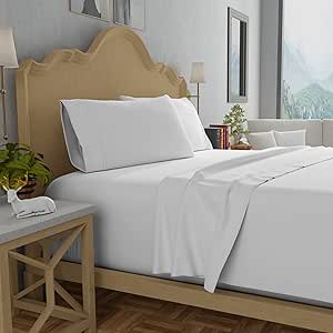 Purity Home 300 Thread Count Organic Cotton Percale Sheet Set, Full Size (White) with Deep Pockets