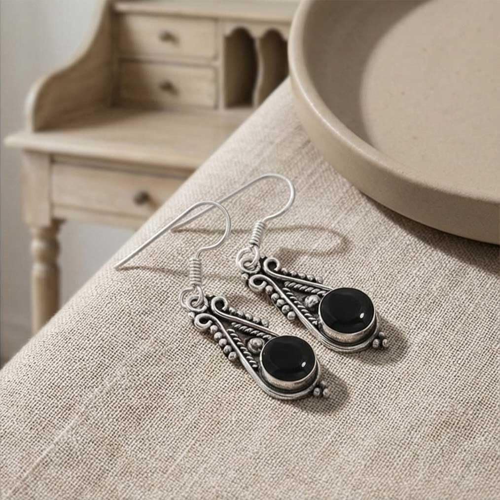 Handmade 925 Sterling Silver Plated Drop Dangle Earring Natural Gemstone Amethyst, Crystal, Turquoise, Rose Quartz Round Boho Jewelry For Women