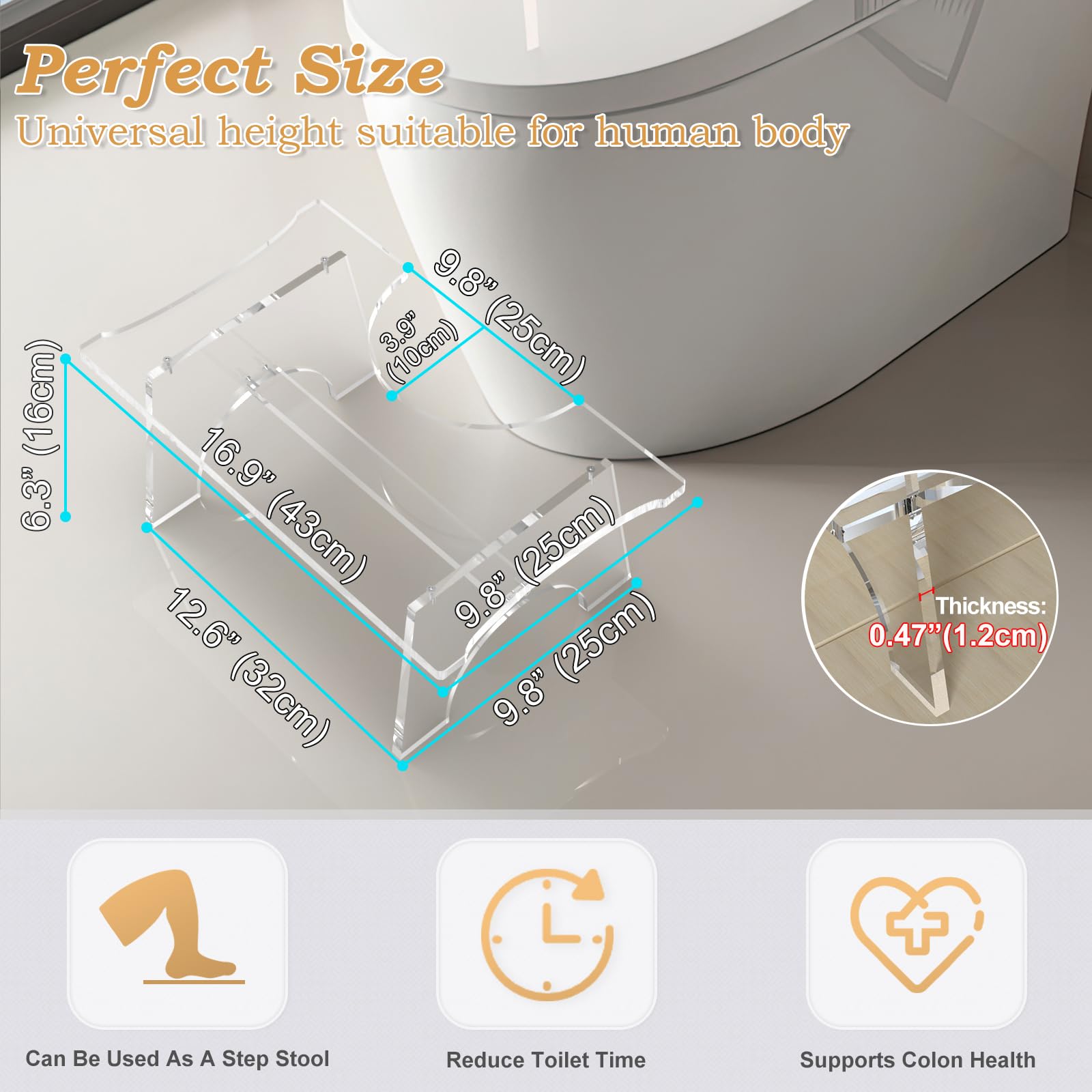 Sgabello WC per Bagno, Squatty WC in Acrilico per Adulti e Bambini, Sgabello Bagno Fisiologico,Poggiapiedi Adulti per WC,Sgabello da Toilette