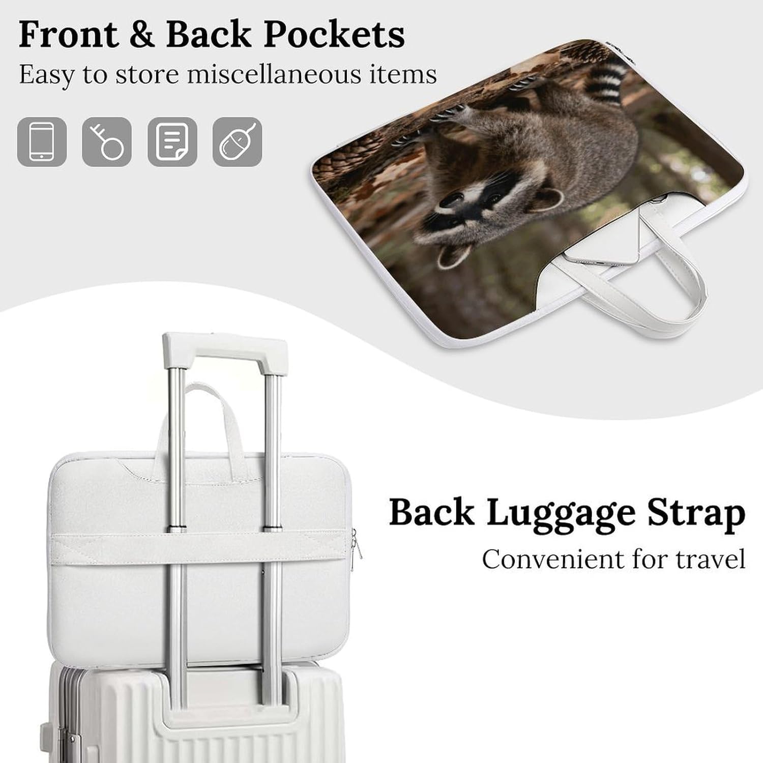 Raccoon 42x30.5cm White-style Laptop Bag Leather Tablet Computer Briefcase Large Capacity Work Business Tote Bags for Office