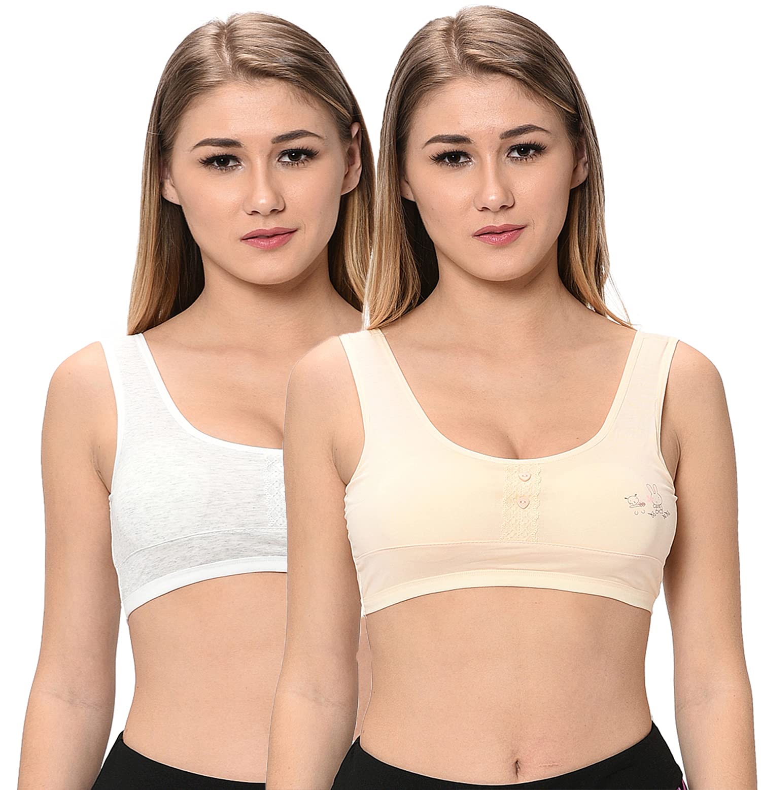 elina Women's Multi-Colour Cotton Hosiery Sports Bra Removable Pad (Set of 2)-picture-24