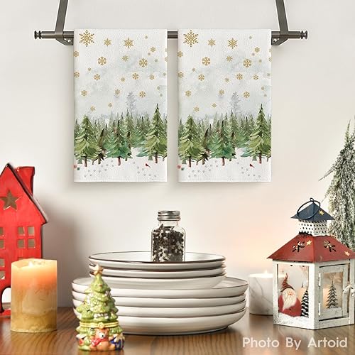 Miniatura 2 de Artoid Mode Juego de 3 toallas de cocina de invierno con diseño de copos de nieve, árbol de Navidad, 18 x 26 pulgadas, decoración de temporada de