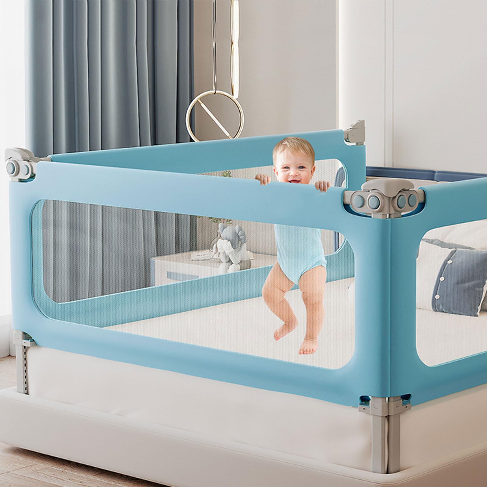 Barandilla de Cama para niños pequeños, barandilla de Seguridad para Cama Infantil, barandilla de Cama para bebé Ajustable en Altura y Plegable, con Doble Cierre de Seguridad y Bar