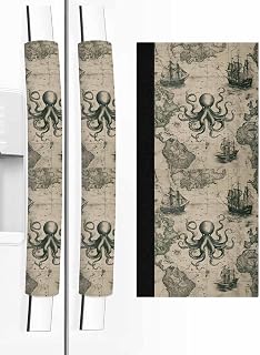 Medieval Octopus Refrigerator Door Handle Covers Set of 2, Vintage Nautical Boat Retro Map Kitchen Appliance Covers Handle Decor Protector for Ovens Dishwashers Microwave Ornaments