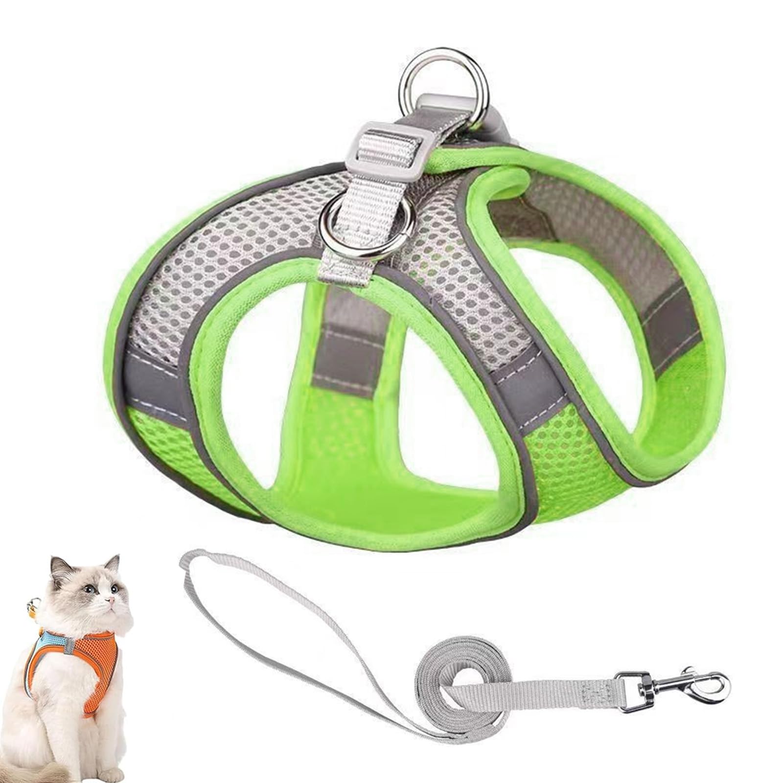 Cat Harness Design for Outdoor Cats, Cat Explorer Harness, Adjustable Soft Mesh Vest with Reflective Safety Strips, Escape Proof, Easy to Wear Cats (B,XXS)