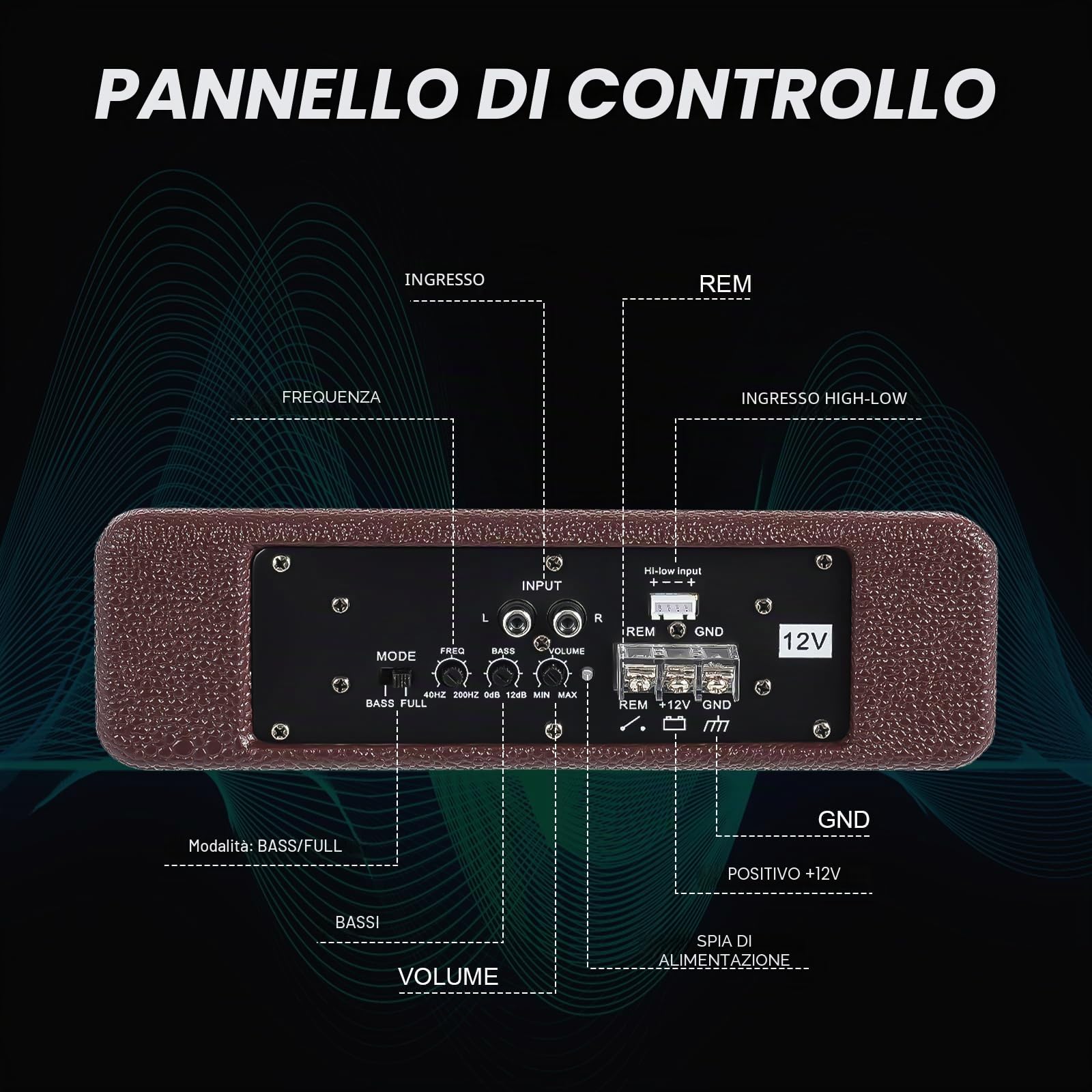 Altoparlante Compatto in Acciaio Inox Ultra Sottile per Auto, Subwoofer Attivo 12V 600W, Audio Passivo