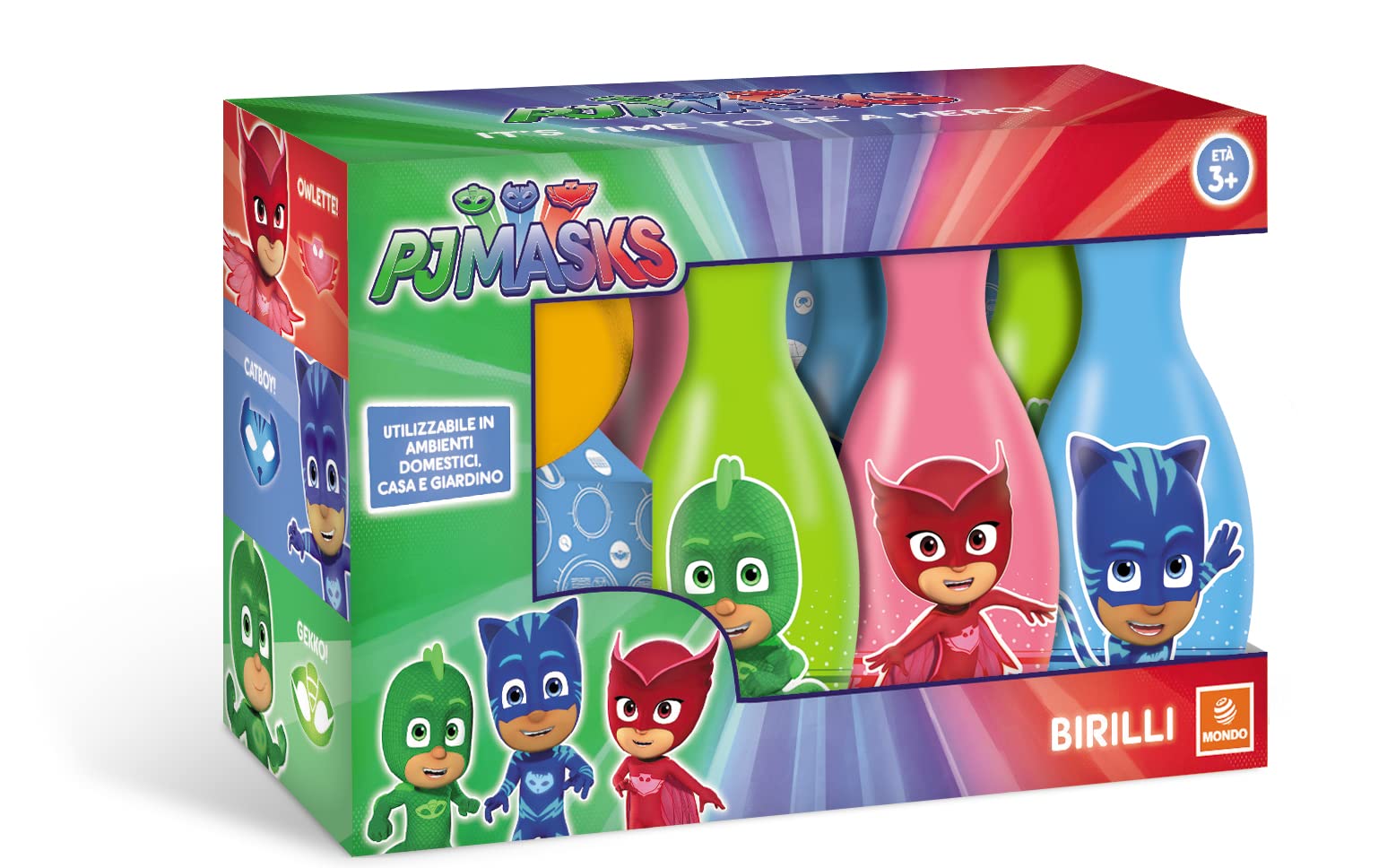 Mondo Toys – PJ Masks-Bowling-Set für Kinder – INKLUSIVE 1 Ball und 6 PJ Masks-Themenkegel – Sportspielzeug – Spiel für Kinder 2 3 4 Jahre – 28430