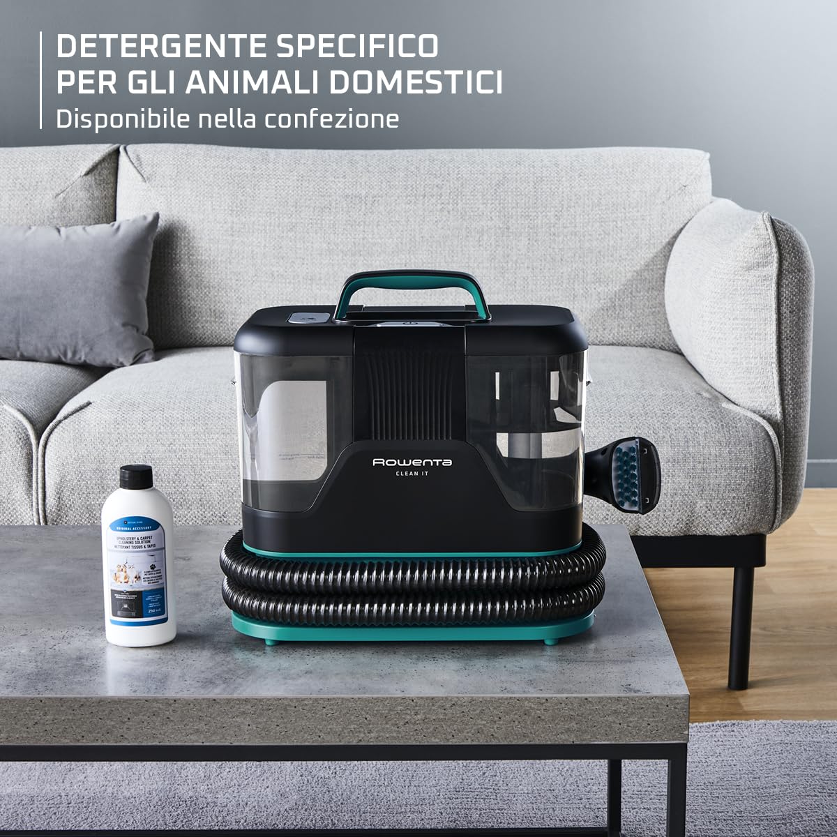 Rowenta Clean It, Lavatappeti Portatile, Lava Tappezzeria per Tappeti, Lava Divani, Auto con Testine Intercambiabili, 3.8 L, Doppio Serbatoio Acqua Pulita/Sporca, Sistema di Auto Pulizia,750 W,IN5020
