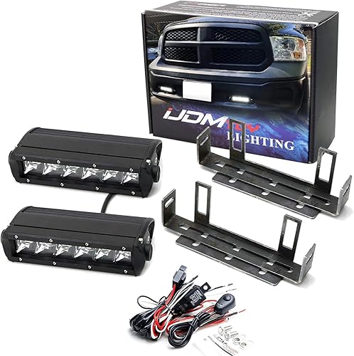 iJDMTOY Kit de luces antiniebla LED de xenón Mini-SR color blanco compatible con Dodge RAM 1500 2011-18, incluye (2) barras de luz LED blancas de 30