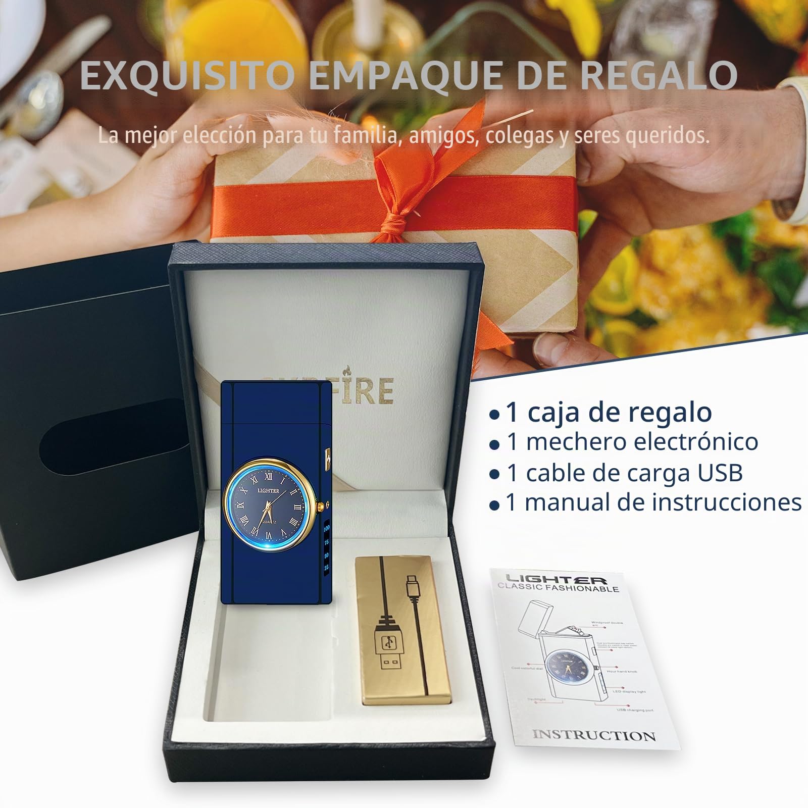 SKRFIRE Encendedor eléctrico de plasma de doble arco, encendedor recargable con indicador de pantalla de batería, encendedores fríos giratorios con caja de regalo para amigos, familia, velas (azul)