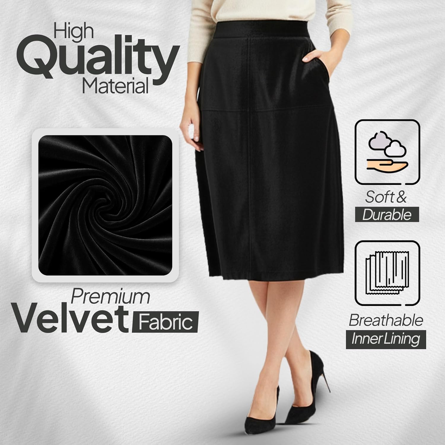 Women’s Faux Leather Midi Skirt – High Waisted Stretch PU – A-Line or Pencil – Office & Casual – S to XL - Image 2