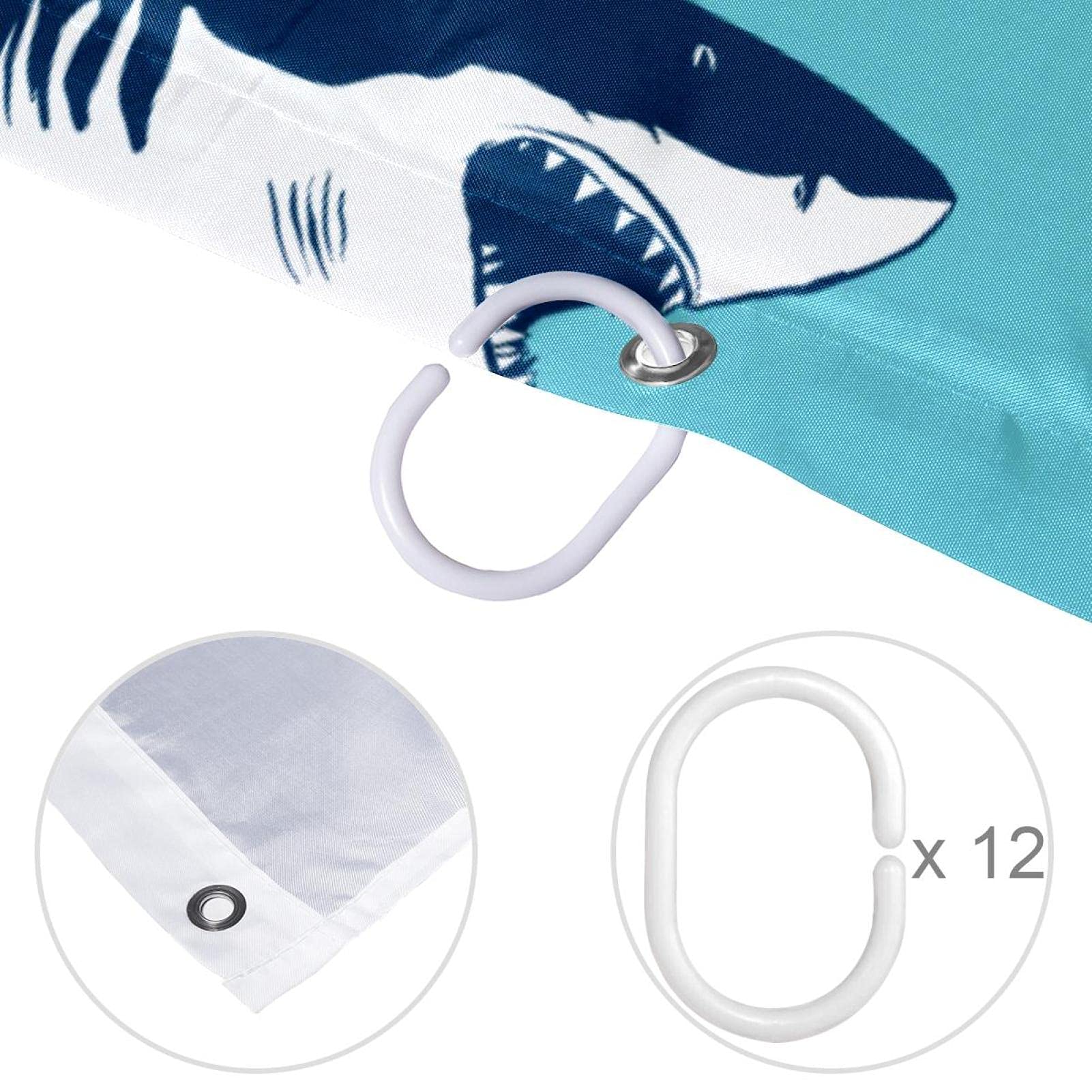 Erosebridal Hai-Duschvorhang Für Jungen – 183x183 Cm, Marineblau Mit Unterwasser-Motiv, Inkl. 12 Haken, Aus 100% Polyester