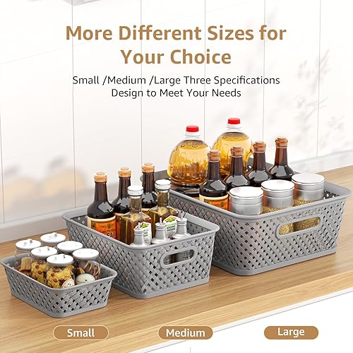 Vista 3 de MaxGear Organización y almacenamiento, 3 unidades, contenedores organizadores de plástico, cestas tejidas para almacenamiento, cestas de plástico