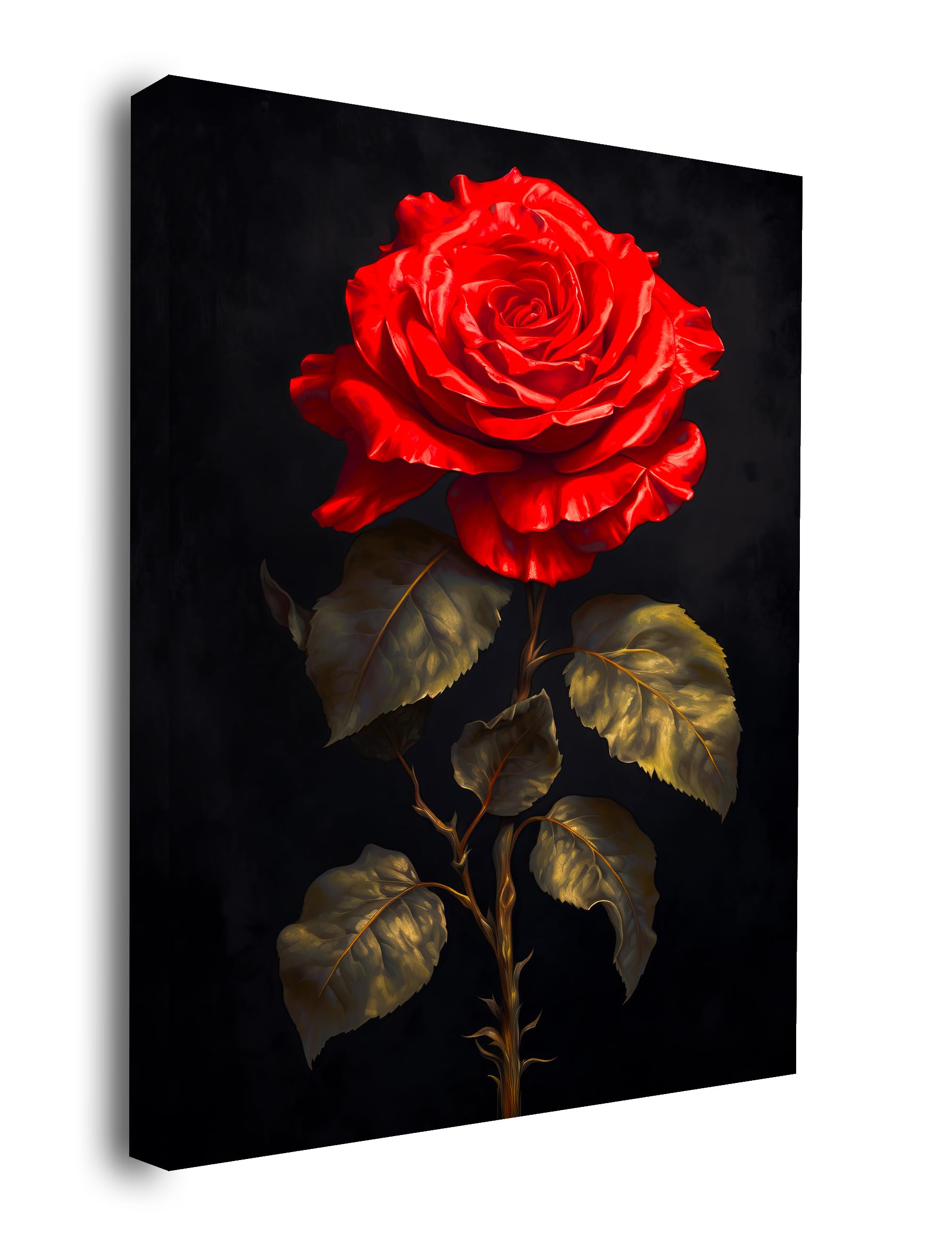 Cuadro en Lienzo moderno 50x30 cm - Rosa roja sobre fondo negro | decoración de interiores | Estética - sala de estar dormitorio pasillo casa | Arte contemporáneo - Naturaleza