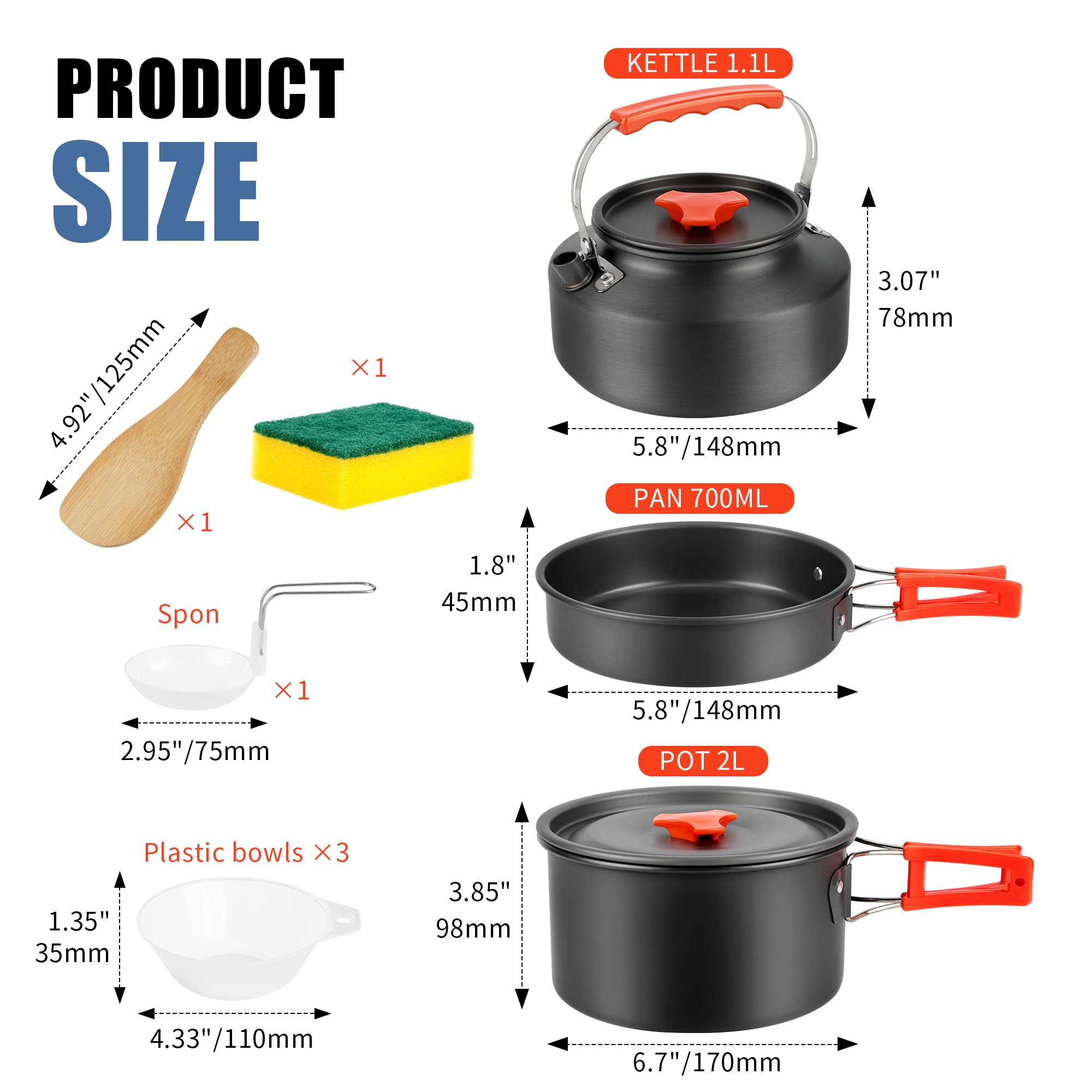 10 PCS Campeggio Pentole Utensili Set, Stoviglie da Campeggio con Pentola Padella Tazza Posate Pieghevoli e Sacchetti per Outdoor Utensili da Cucina da Campeggio