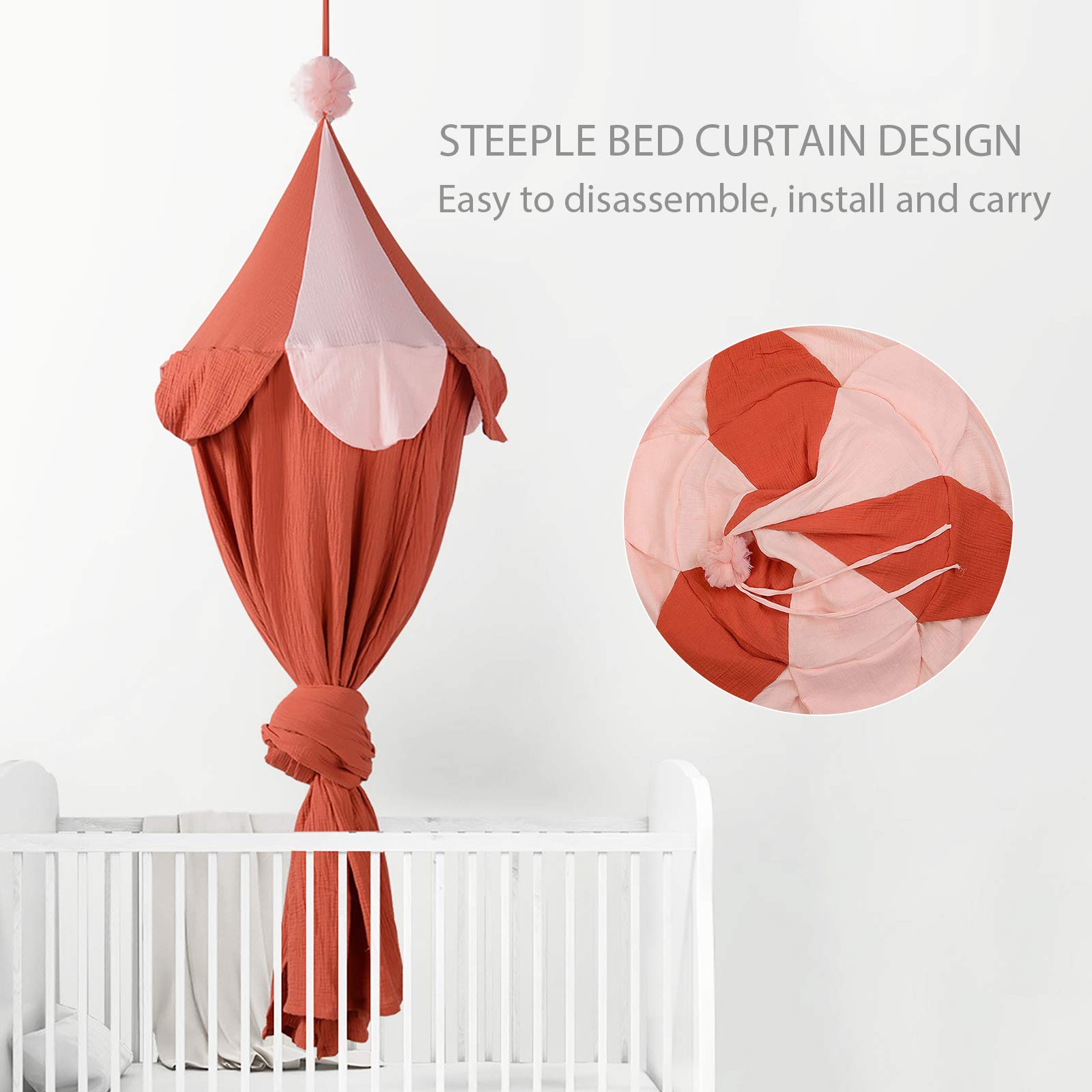 SONARIN Ciel De Lit Dôme Rond 100% Coton Pour Enfants - Hauteur 240cm - Moustiquaire Et Décoration Princesse (Bleu)