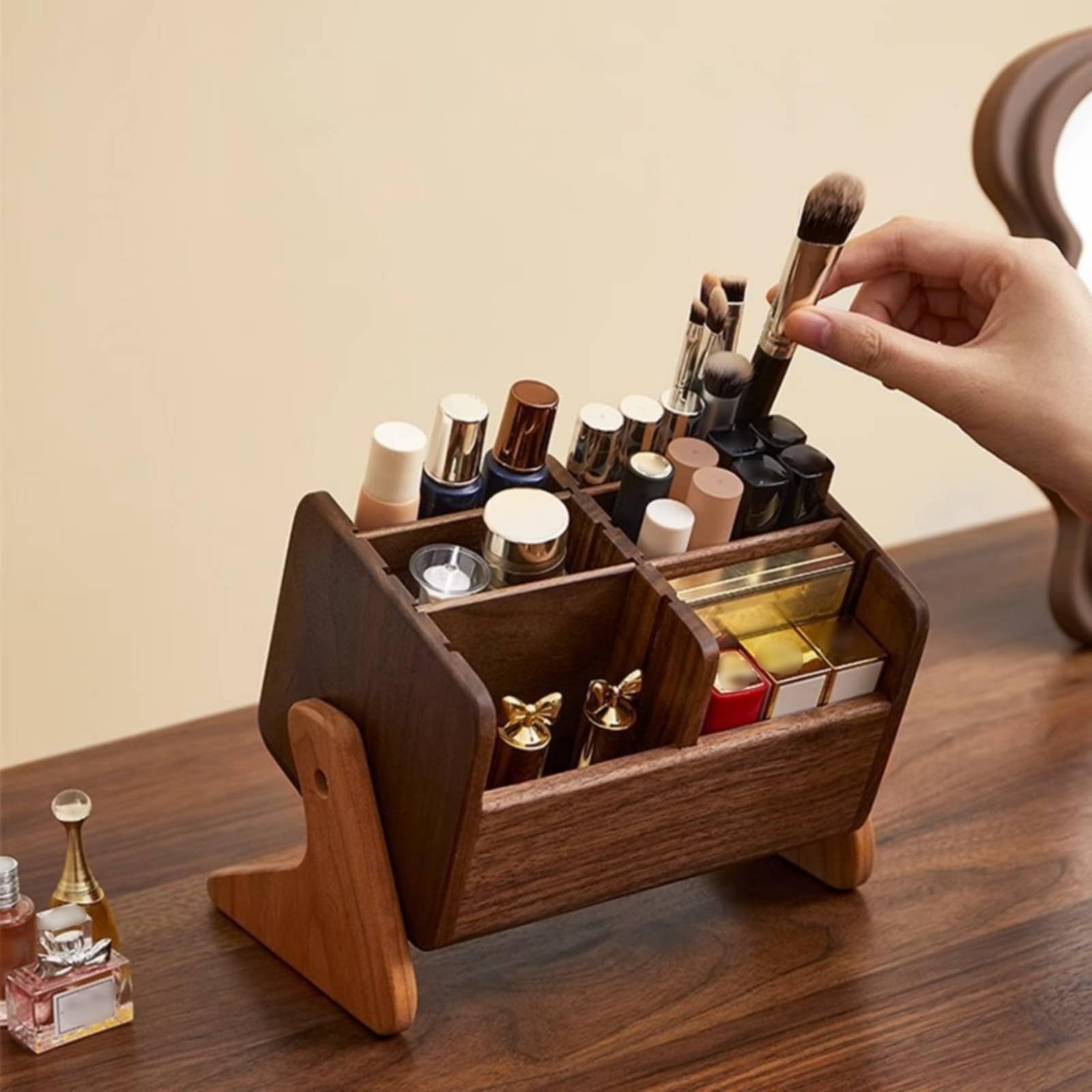 Organizador de Cosméticos Caja de Maquillaje Clasificador de Tocador Bandeja de Almacenamiento de Brochas de con Estructura Compacta y Compartimentos
