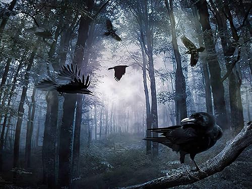 QAZWSX Kits de pintura de diamantes para adultos cuervos en el bosque noche oscura naturaleza hogar dormitorio sala de estar decoración de pared 12