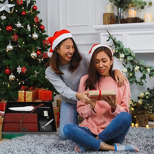 Miniatura 9 de Zopsc Cuaderno de cuero retro con pluma estilográfica con tinta de bolígrafo, juego de bolígrafo de caligrafía, cuaderno de cuero para regalo (rojo)