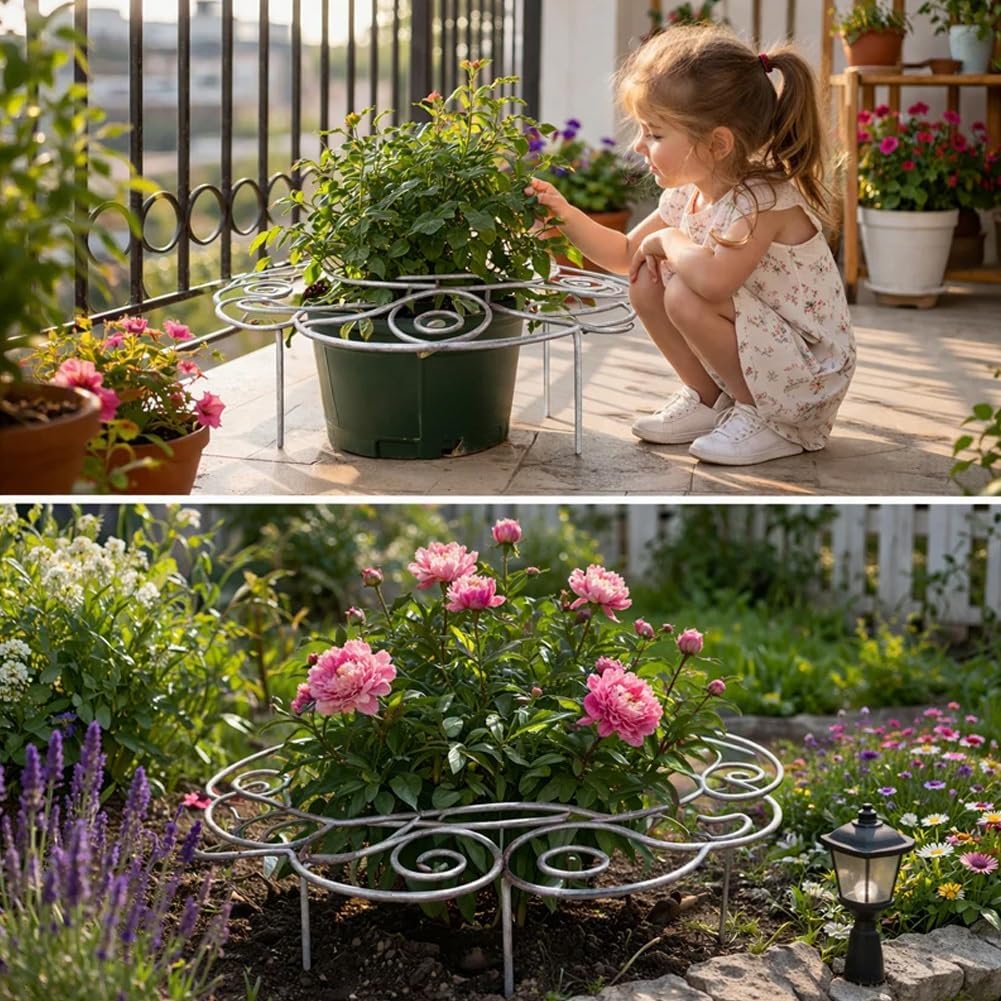 Metal Plant Support Ring, Garden Plant Support Stakes for Flowers Vegetables, Iron Plant Cage, Outdoor Plant Holder for Upright Growth Lawn Patio Garden Support Frame(L)