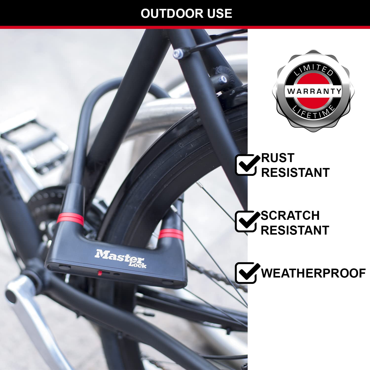 Master Lock Catena Bici U, Chiave, Supporto per il Trasporto, Certificato Antifurto, 8279EURDPRO, Da utilizzare con bici elettriche, da montagna, da strada, pieghevoli
