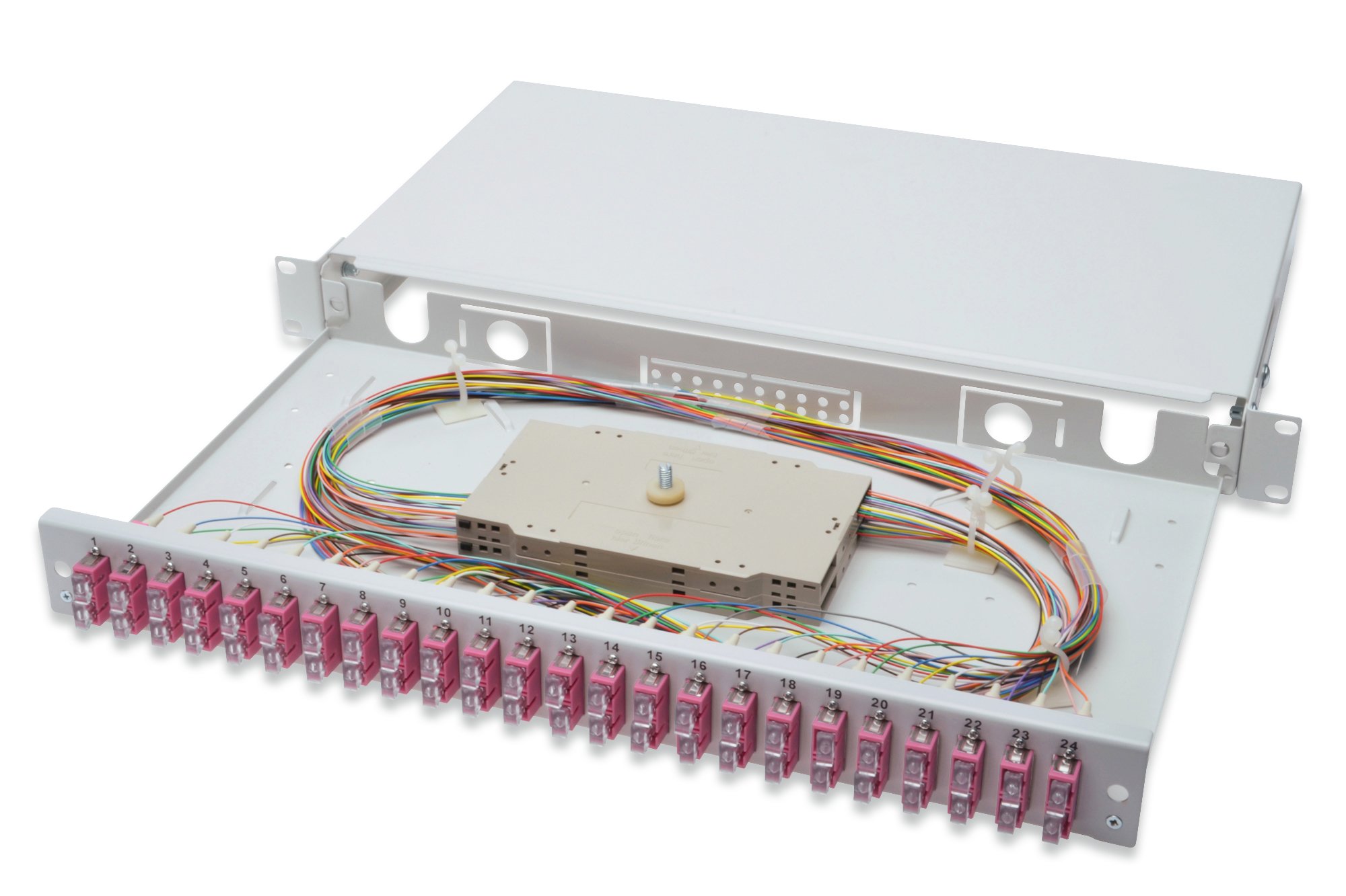 DIGITUS LWL Splice Box 24 Couplings - SC - OM4-1HE 19 Inch - Multi-Mode Duplex - With Splicing Cassette - Rack Installation