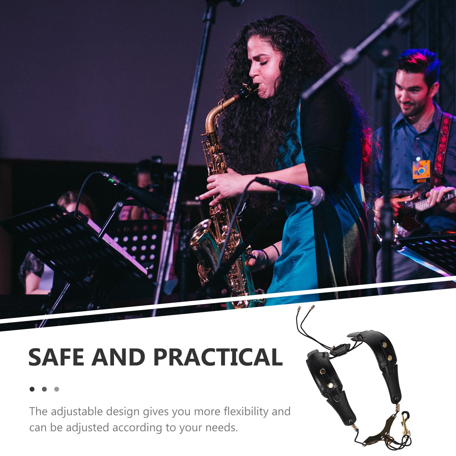 Abaodam Correa de Hombro Acolchada Material de Cuero y Metal Negro, Práctica y Resistente para Saxofón Adecuado para Músicos Adultos y Estudiantes