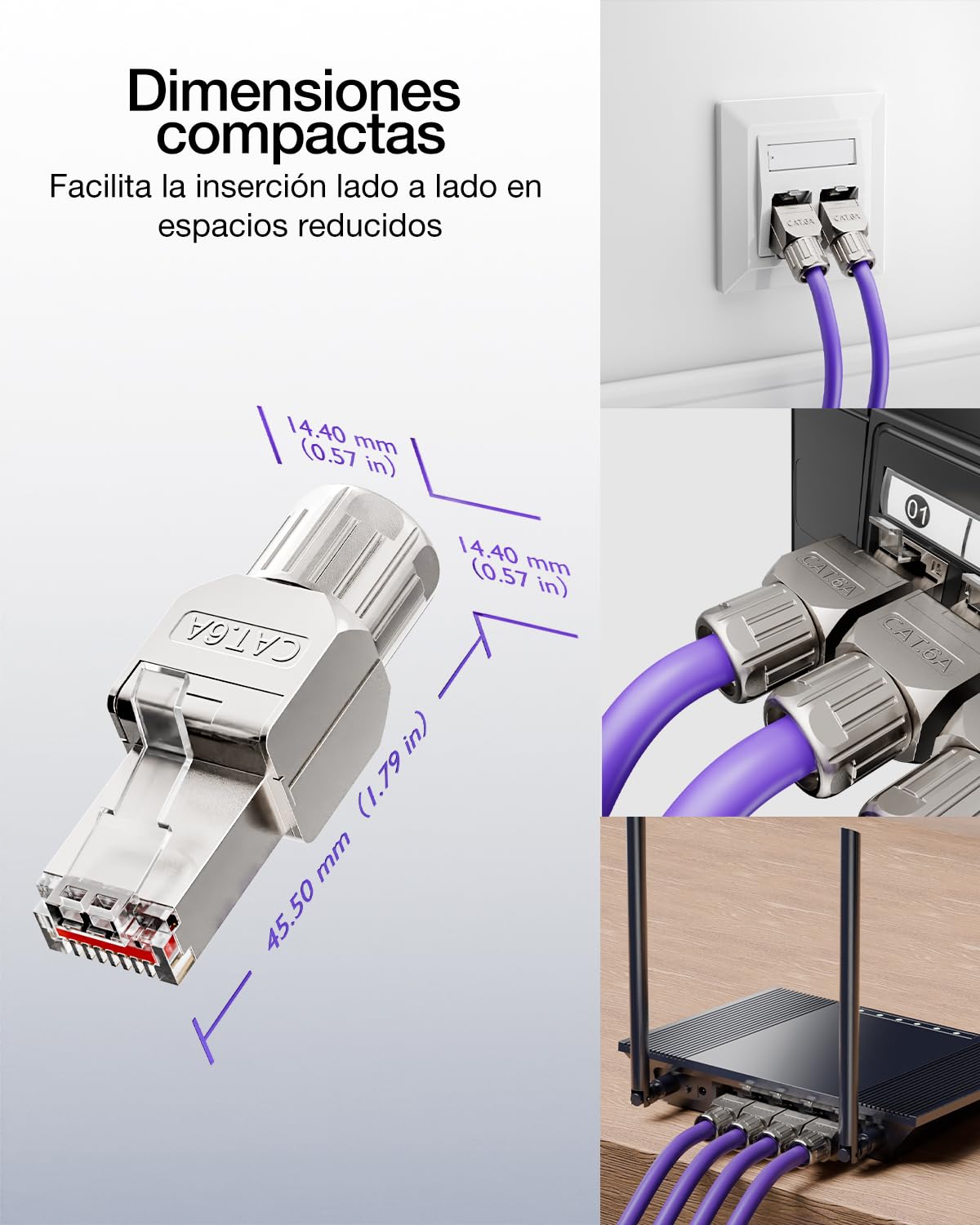 VCELINK Connettore RJ45 senza attrezzi Cat6A Cat6 per cavo di installazione spina RJ45 schermato 10 Gbps 500 MHz, supporta cavi di rete da 22 a 24 AWG, 4 pezzi
