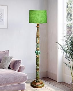 Homesake® Royal Carving Antique Algae Finish Wooden Floor Lamp for Living Room | Light Decoration for Home Side Lamp for L... Price In India