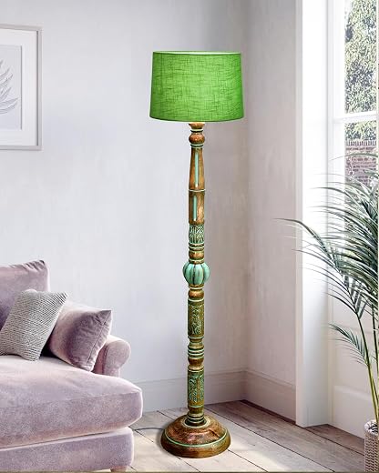 Homesake® Royal Carving Antique Algae Finish Wooden Floor Lamp for Living Room | Light Decoration for Home Side Lamp for L...