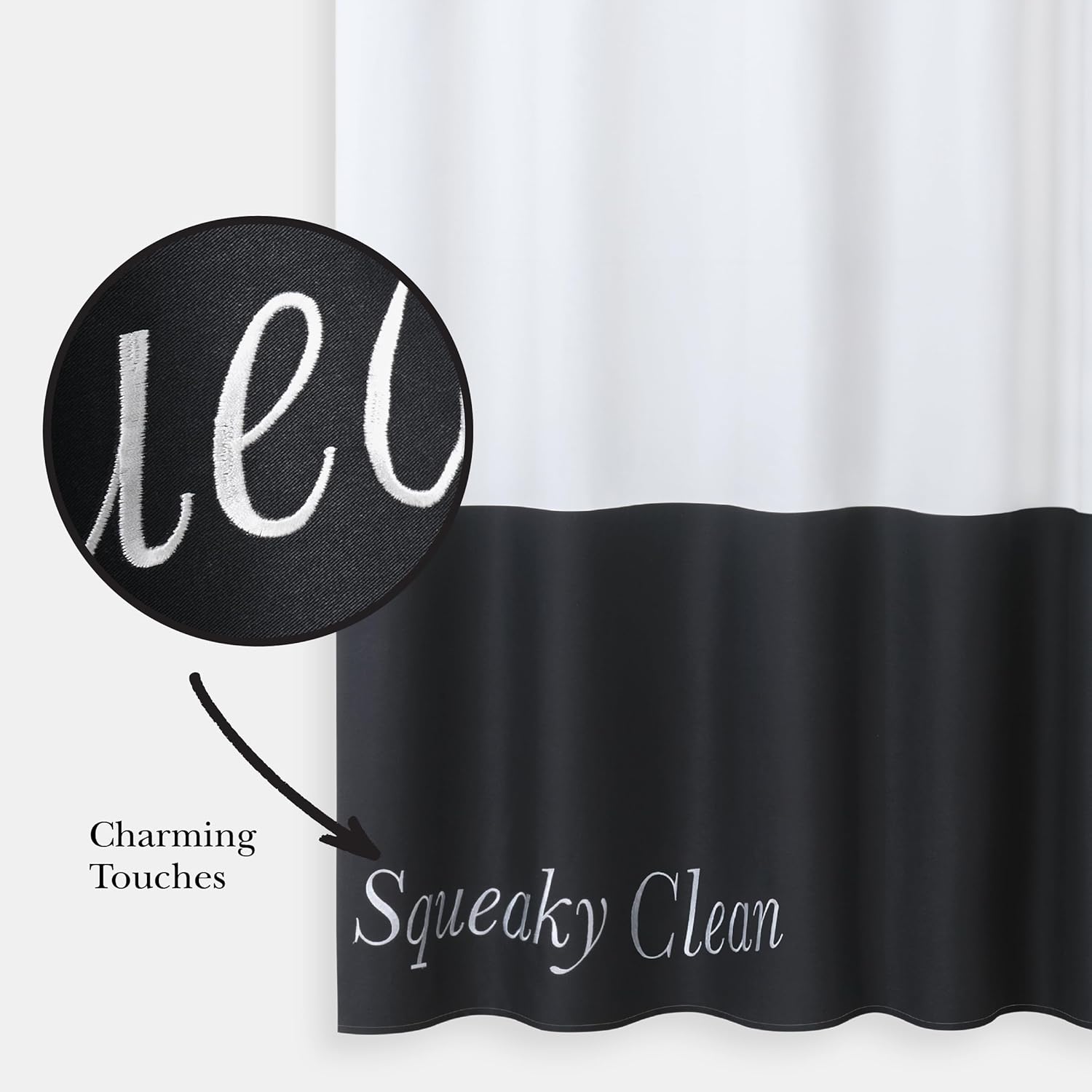 kate spade new york Squeaky Clean Color Block Shower Curtain, 72 in x 72 in, Made from 100% Cotton, Machine Washable, Black and White Shower Curtain