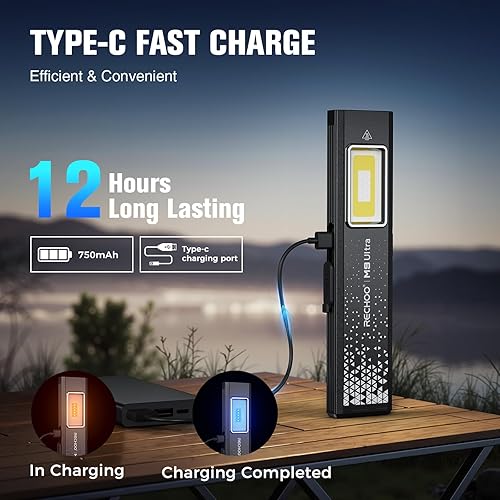 Miniatura 4 de RECHOO Paquete de 2 linternas recargables de alto lúmenes, linterna magnética EDC con clip, 8 modos de potente linterna LED de bolsillo, linternas