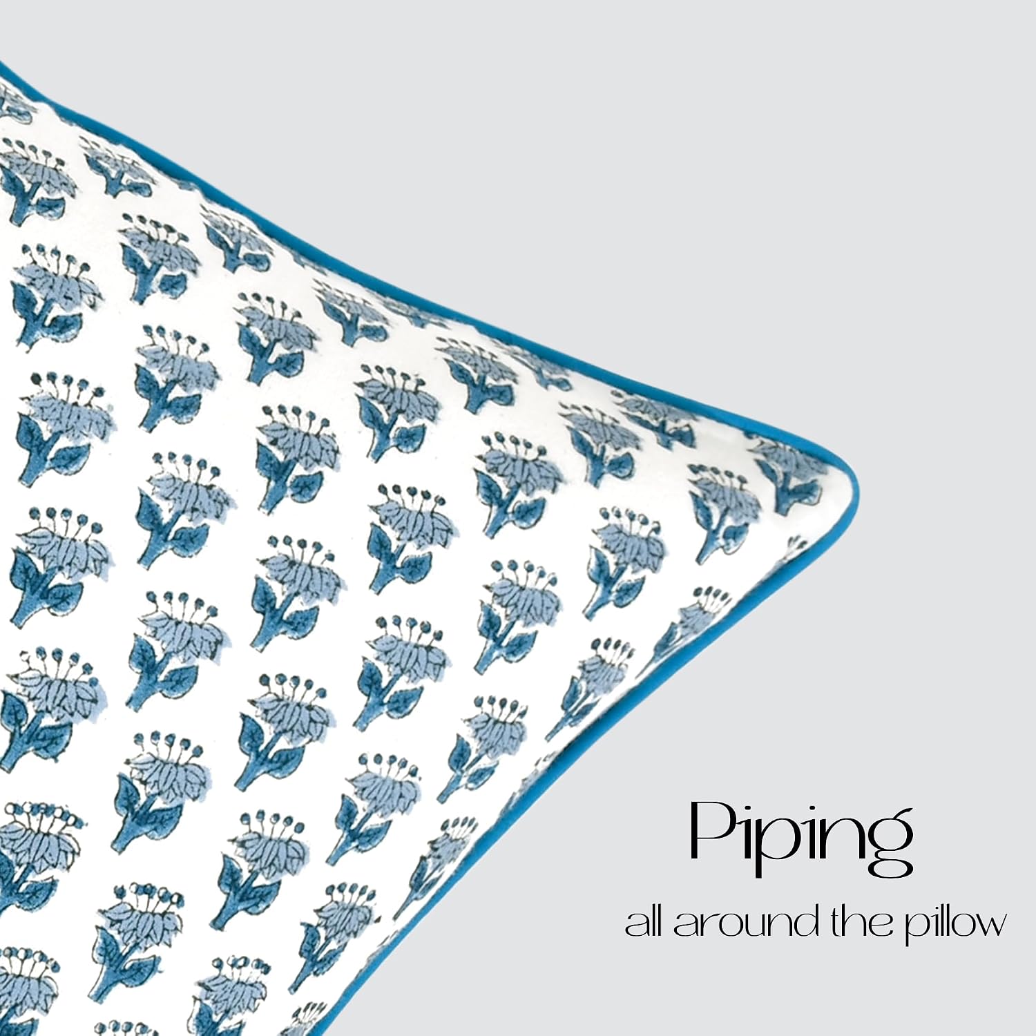 CPC Apatite Blue 100% Cotton Block Print Sham Cover 12x20 inch, Handmade Boho Floral Pillowcase, Farmhouse Cottagecore Bedding, Soft Decorative Cushion Cover Gift Spring, Mother's Day