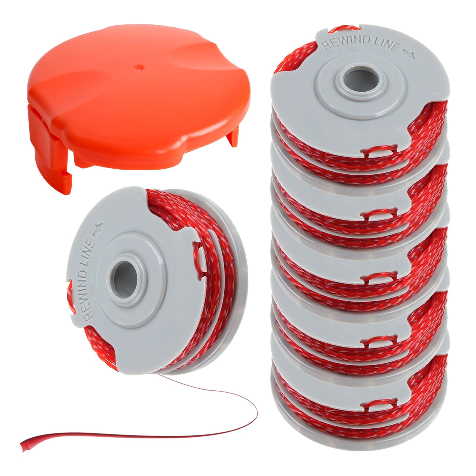 cimsfcor Strimmer Spool Line for Flymo, Double Autofeed Spool with FLY060 Spool Cover Compatible with Flymo Contour, Mini/Multi/Power Trim, Auto Mini, Speedi Grass Trimmer (Spool *6+caps*1)
