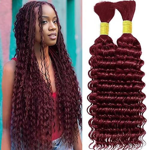 Curly Burgundy Deep Wave Bulk Human Hair for Braiding 2
