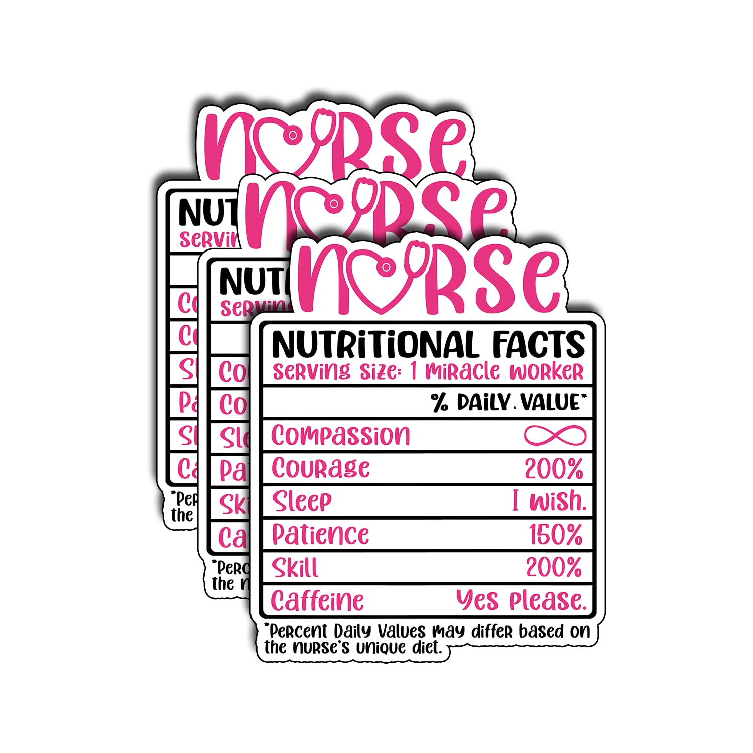 TADAVAX (3Pcs) Nurse Nutritional Facts Funny Sticker ER Nurse Medical Healthcare Sticker Nursing Sticker Waterproof Vinyl Stickers Books Laptops Water Bottles Kindles Decoration Stuff Gifts 3x2.3 Inch