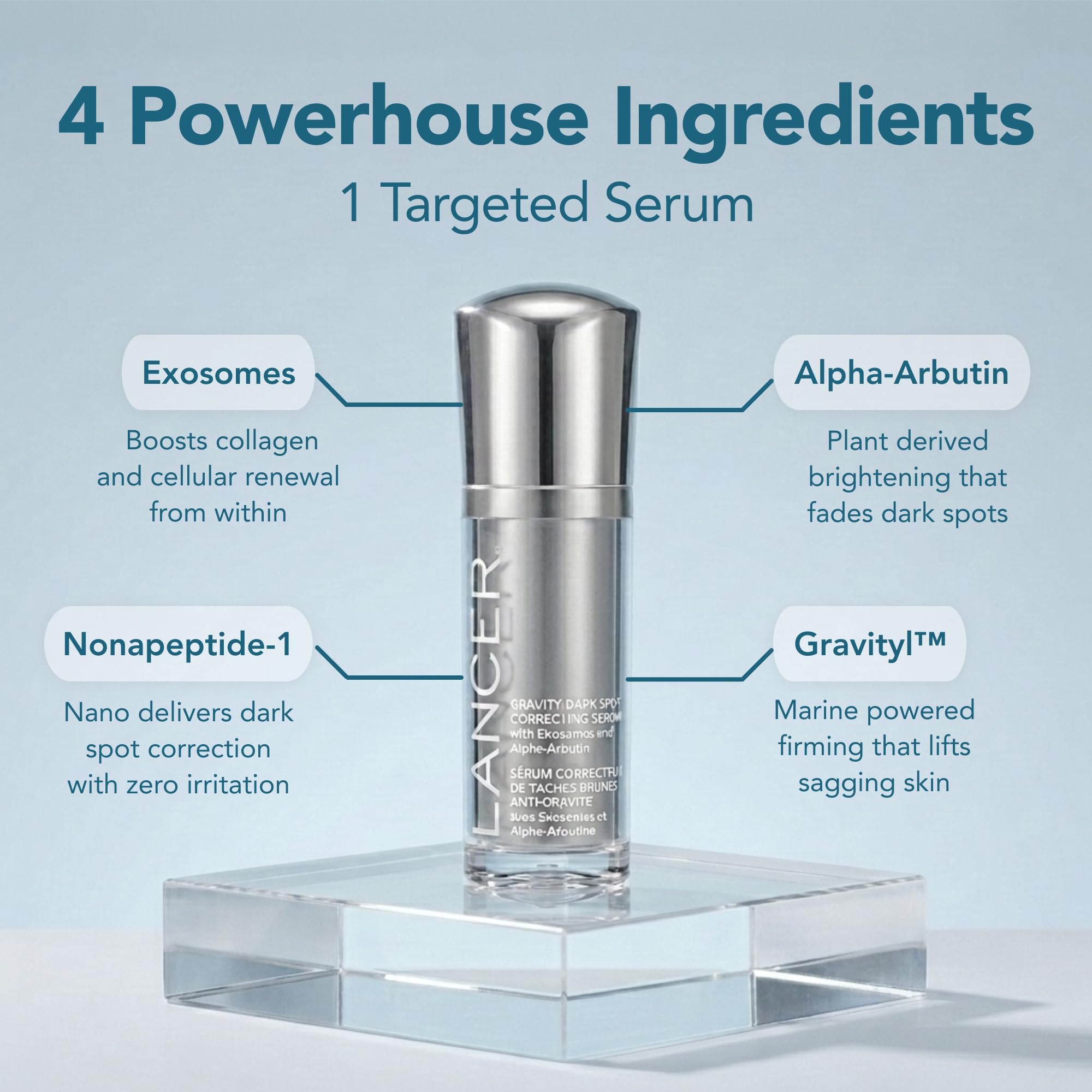 LANCER Gravity Dark Spot Correcting Serum, 1 oz – Brightening & Tone-Evening Serum with Exosomes, Alpha-Arbutin, Nonapeptide-1 & Gravityl for Dark Spot Reduction & Radiant Skin