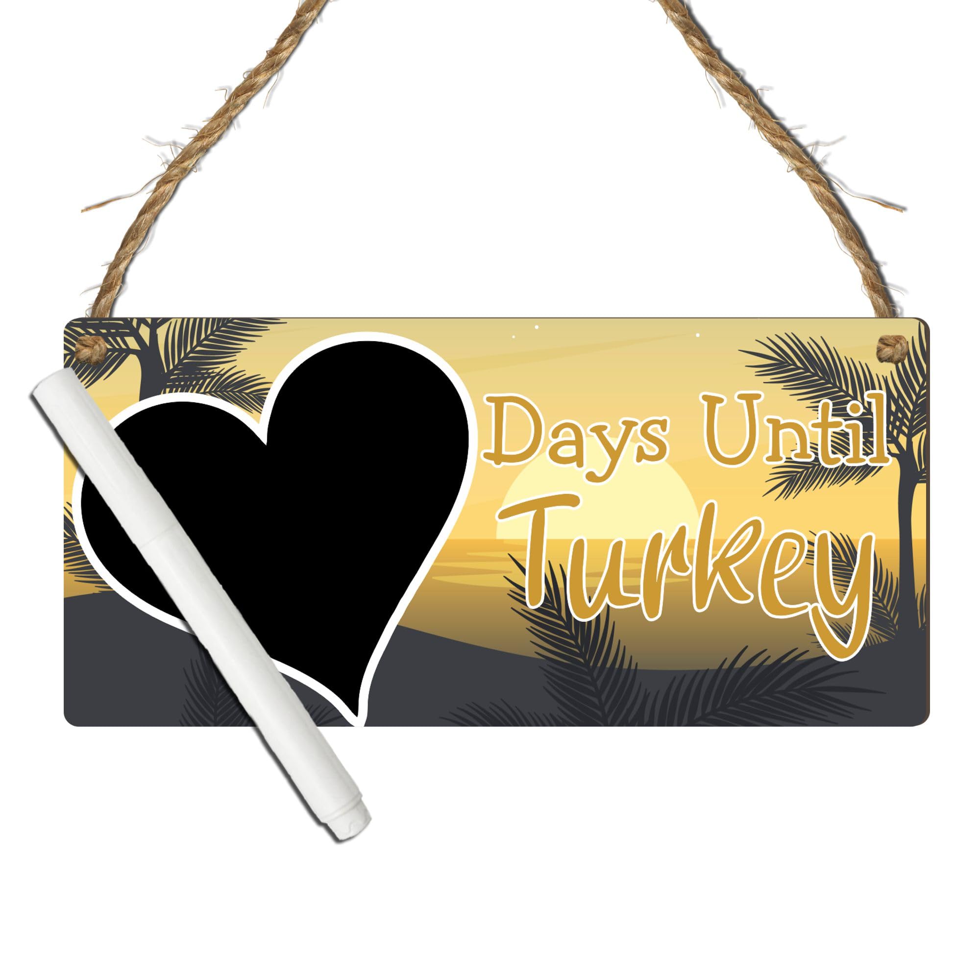 Days Until Turkey Holiday Countdown Plaque - MDF Wooden Hanging Sign with Heart Chalkboard, Perfect for Turkey Vacation Countdown, (Beige, With Pen, Large: 29 cm (H) × 13.5 cm (W))