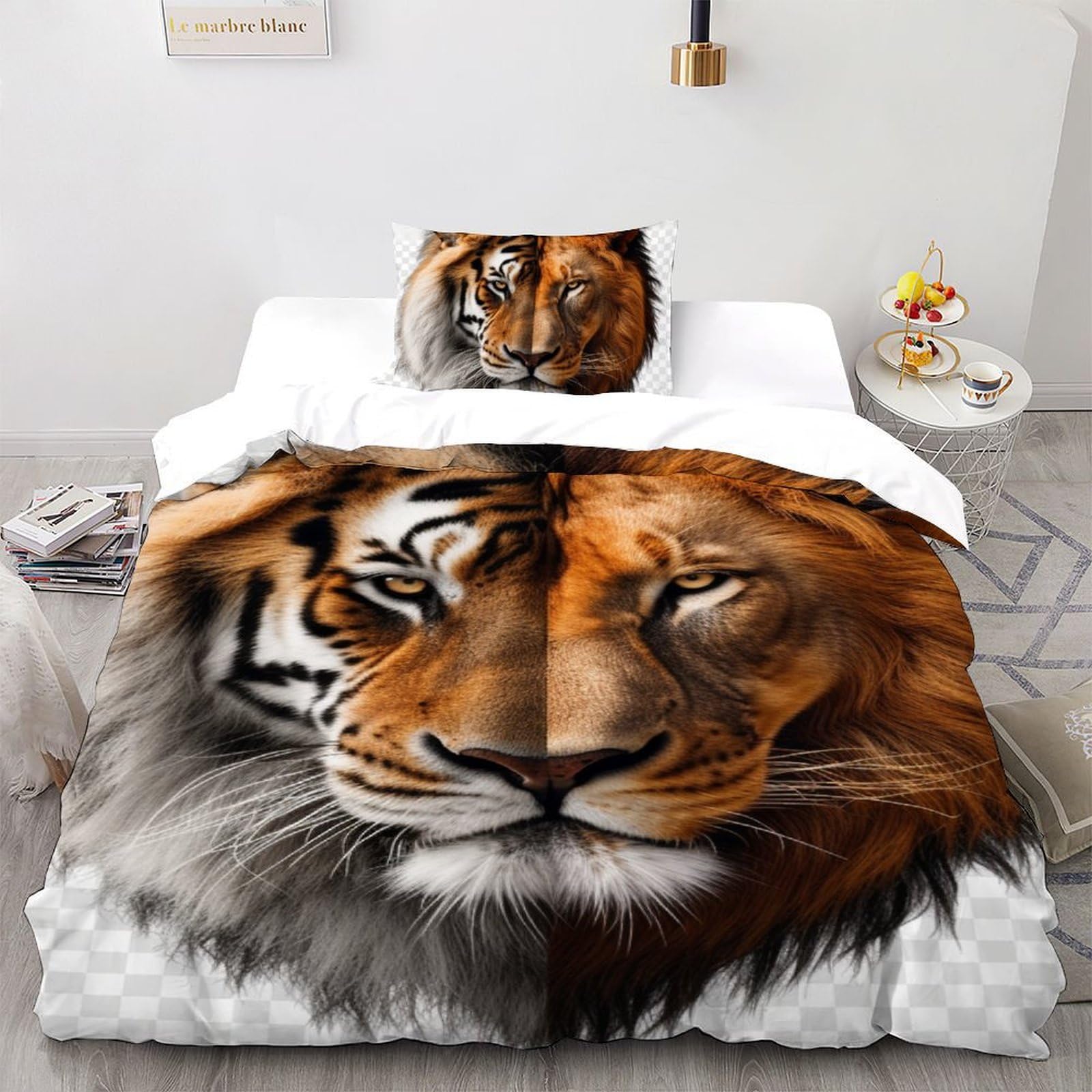 Housse de couette lion tigre 135x200cm pour décorer une chambre d'enfant jungle