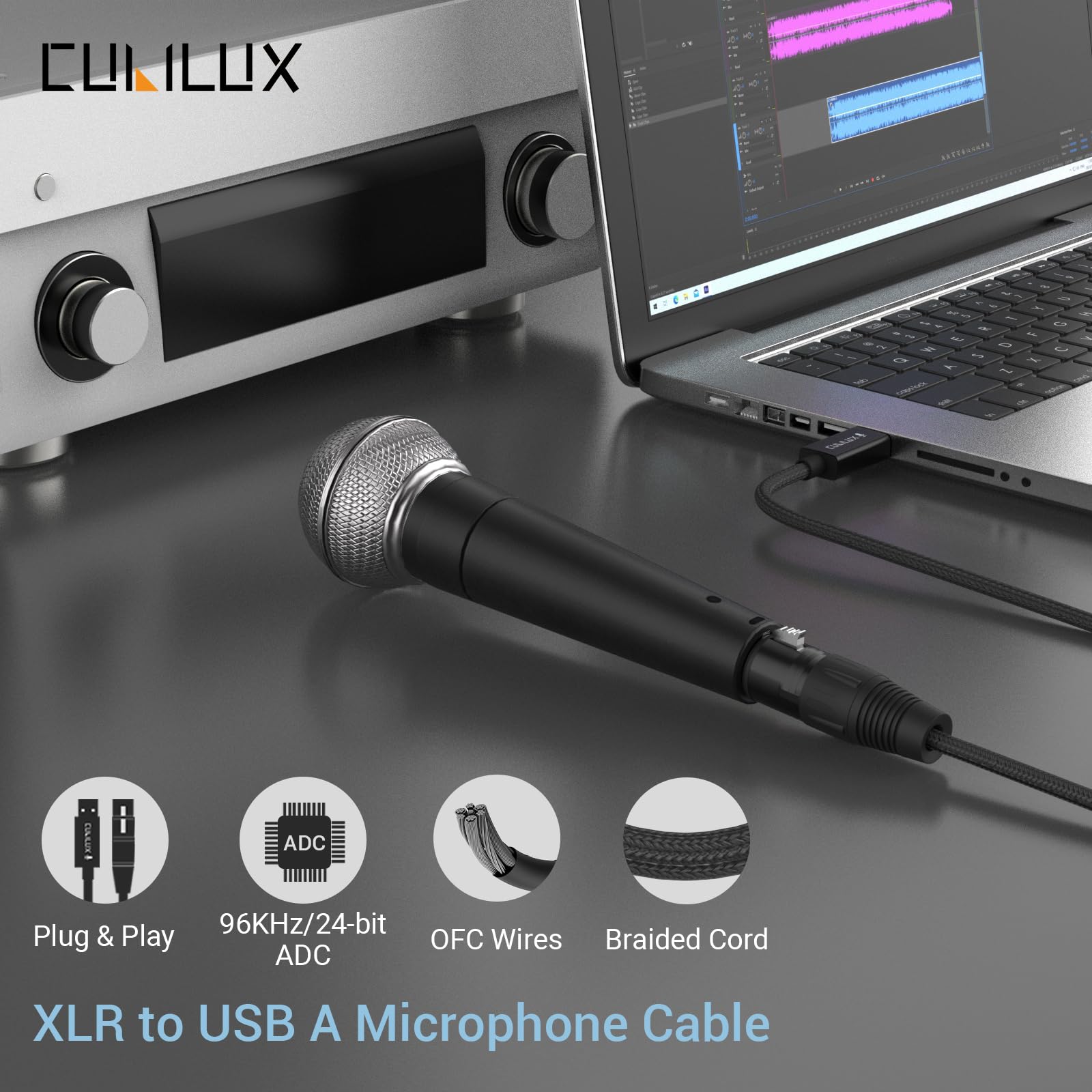 Cubilux USB A to XLR Microphone Cable, USB to XLR Female MIC Cord Compatible with Laptop, Computer, PC, 6.6 FT - Image 2